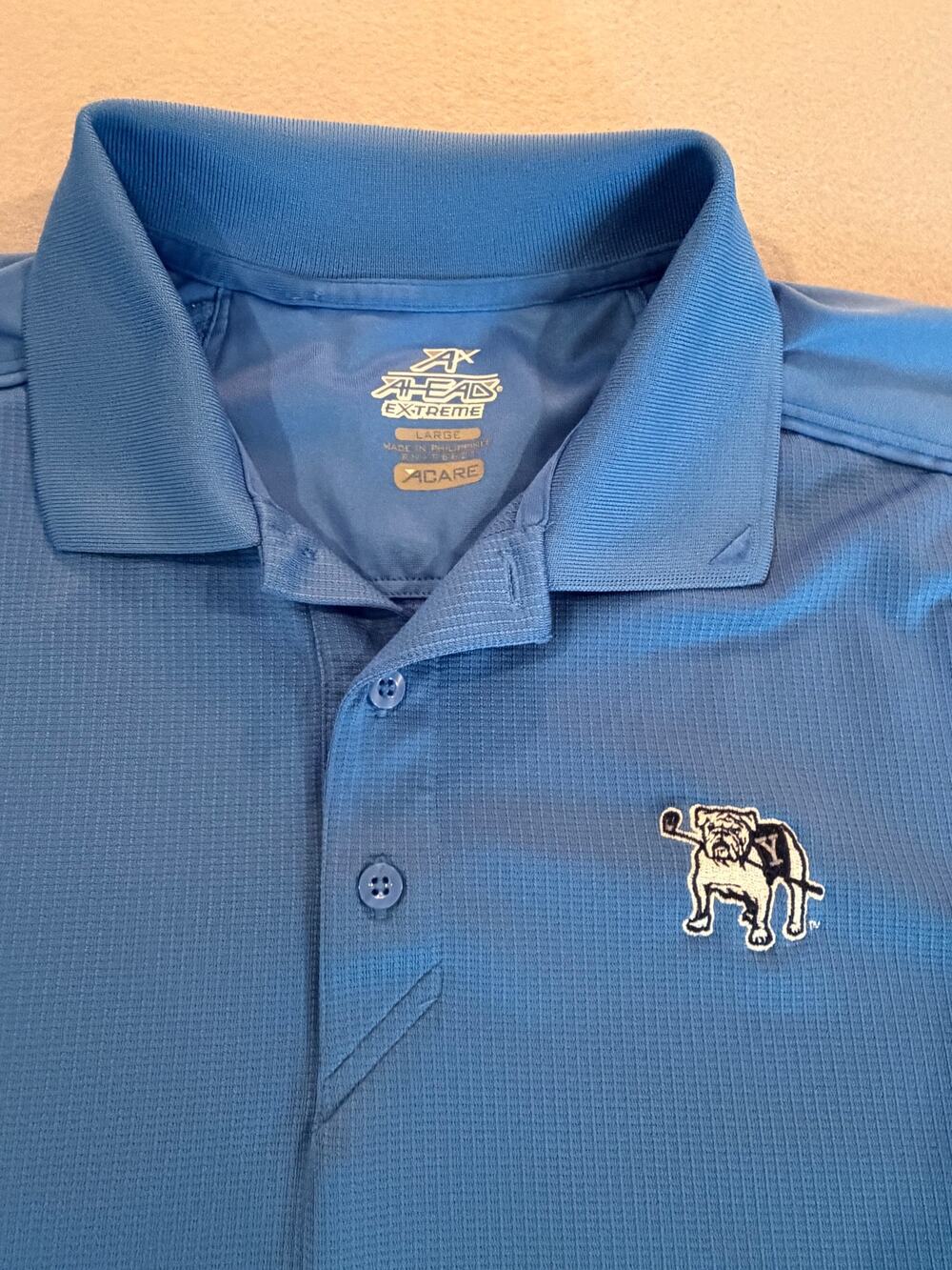 Yale Bulldog with golf club Polo Shirt Large Blue Performance Golf NCAA